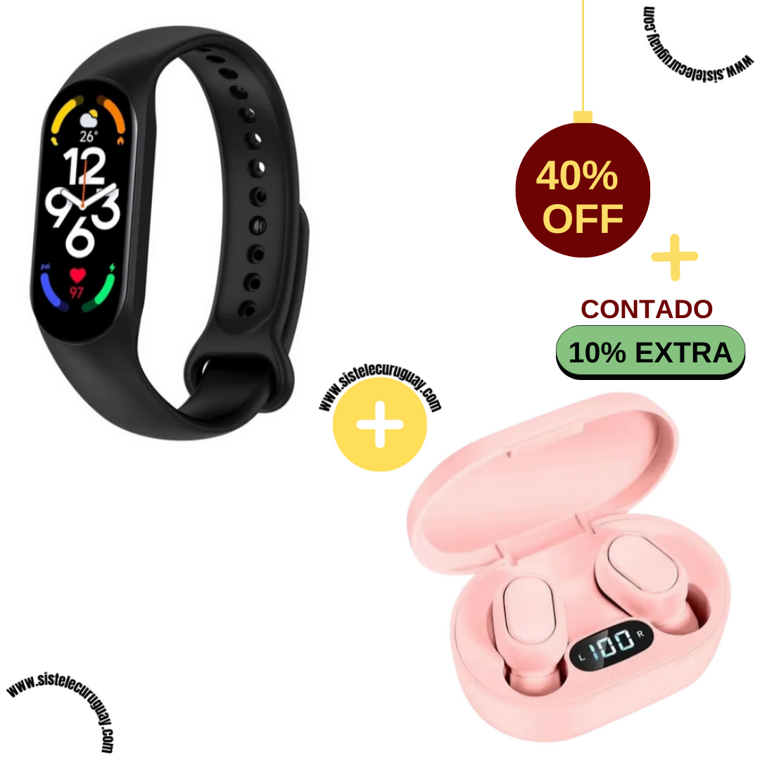 Pulsera inteligente M7 PRO + Auriculares Inalámbricos E7S